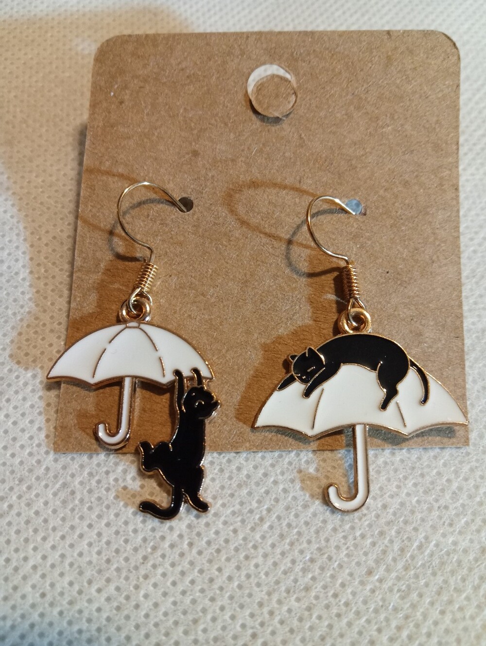 Black Cat Umbrella Earrings - Cute Black & White Dangle